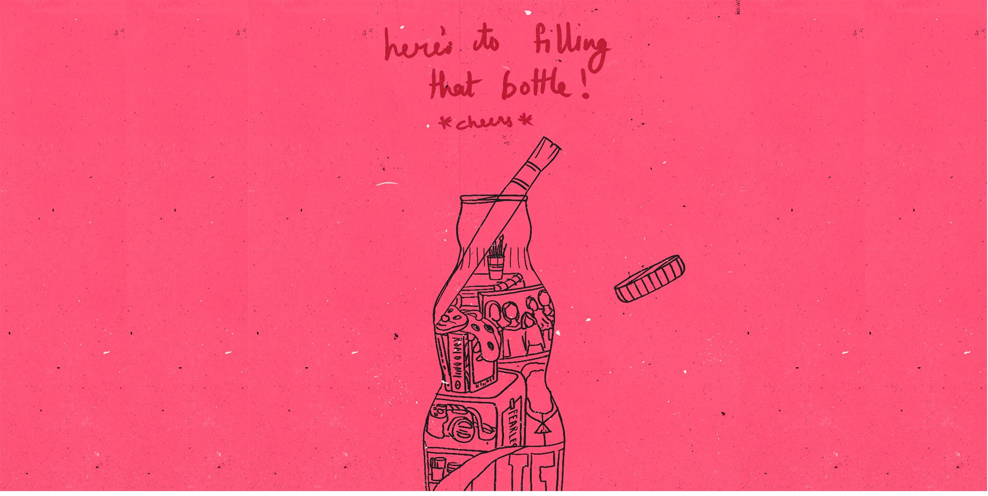 Final panel of Empty Bottles: a bottle full of distractions with the caption Here's to filling that bottle