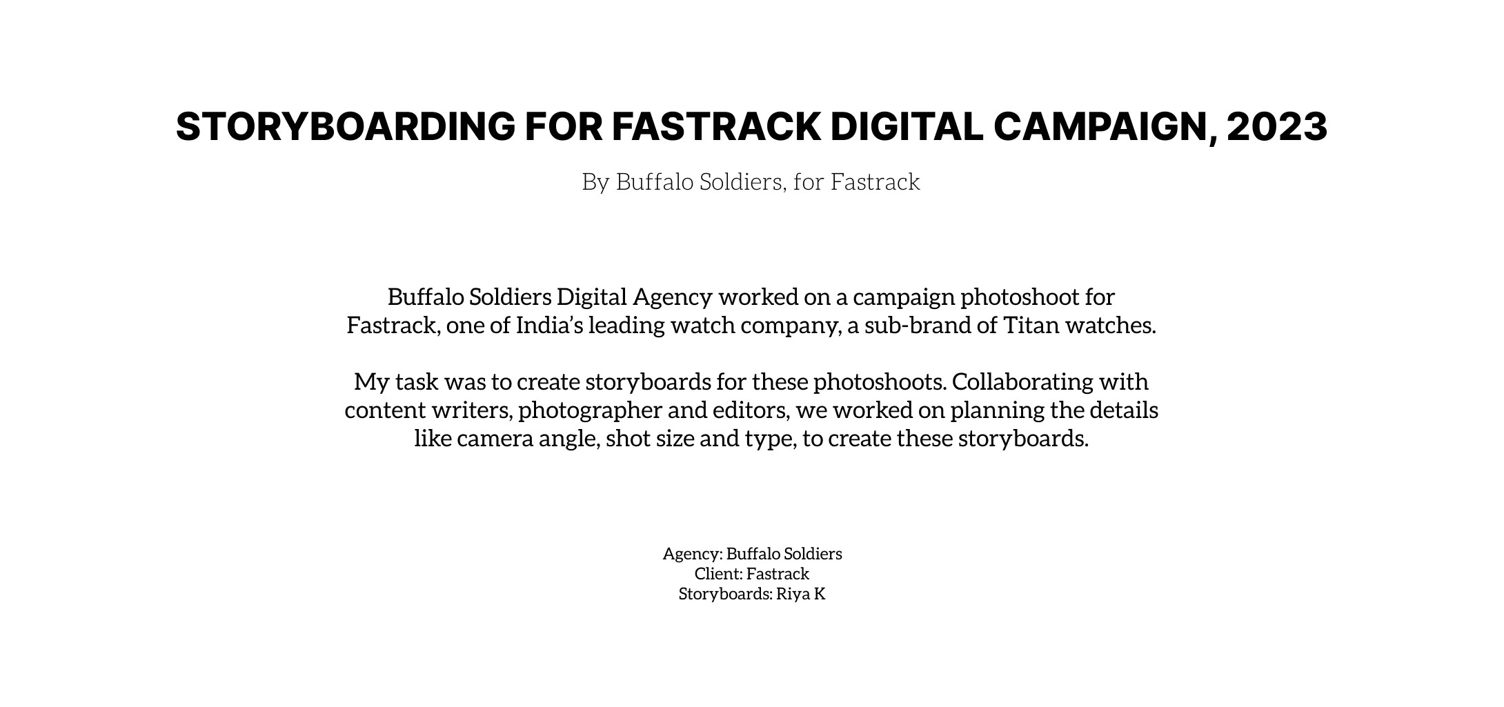 Introduction to storyboarding for the Fastrack digital campaign, 2023, by Buffalo Soldiers