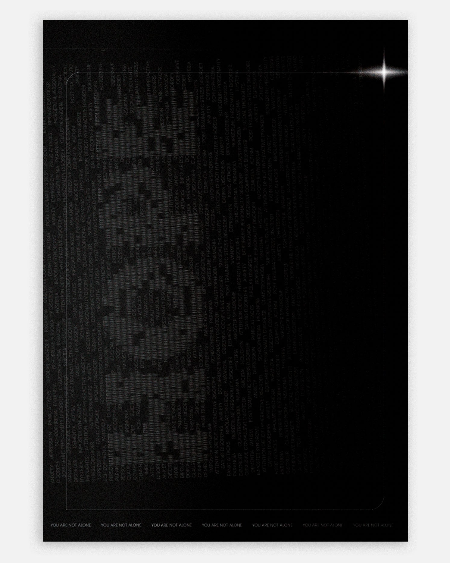Dark poster where the word Hope is barely visible in texture, with a single star of light in the corner