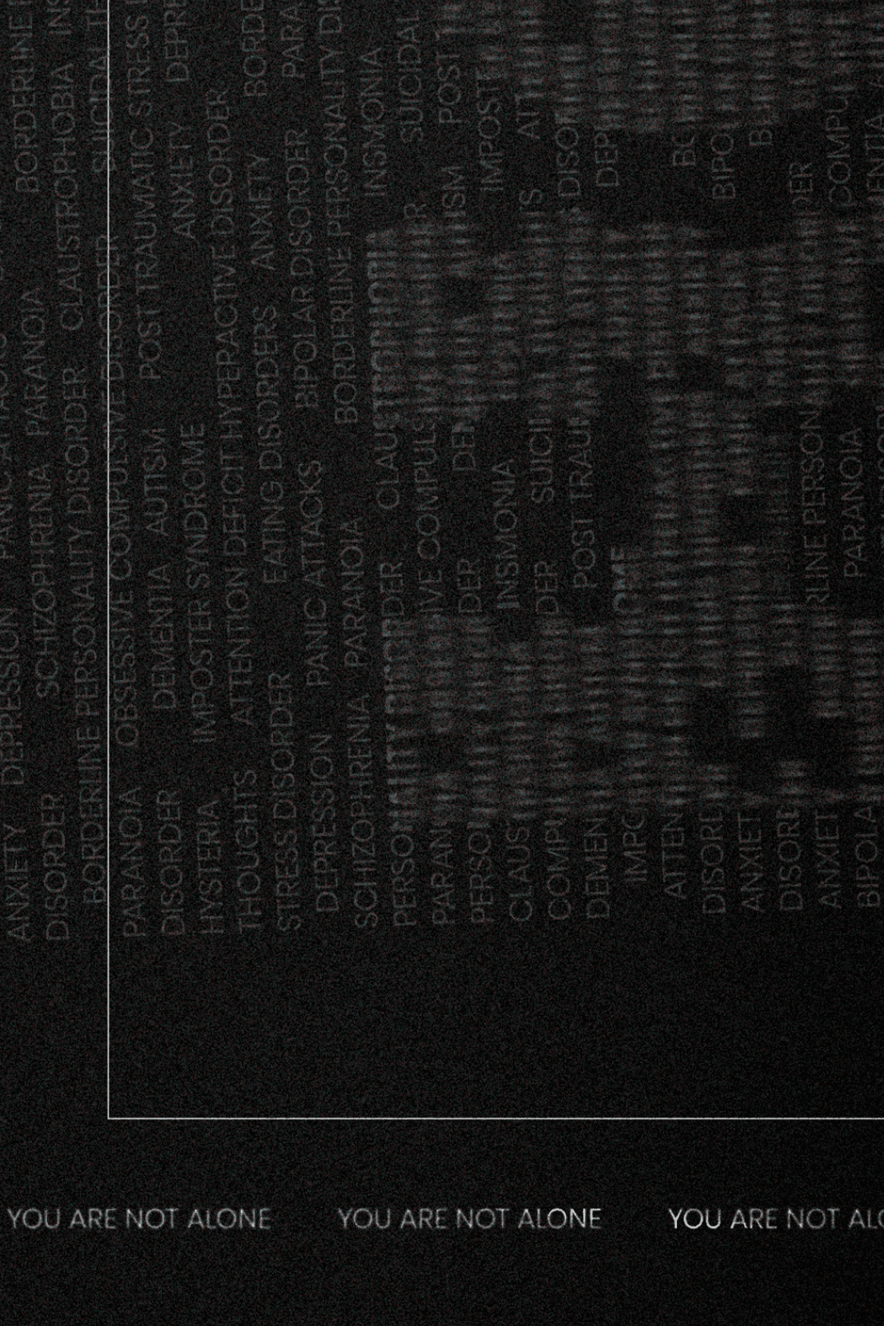 Detail of the first Hope poster: rows of tiny text and the line You are not alone