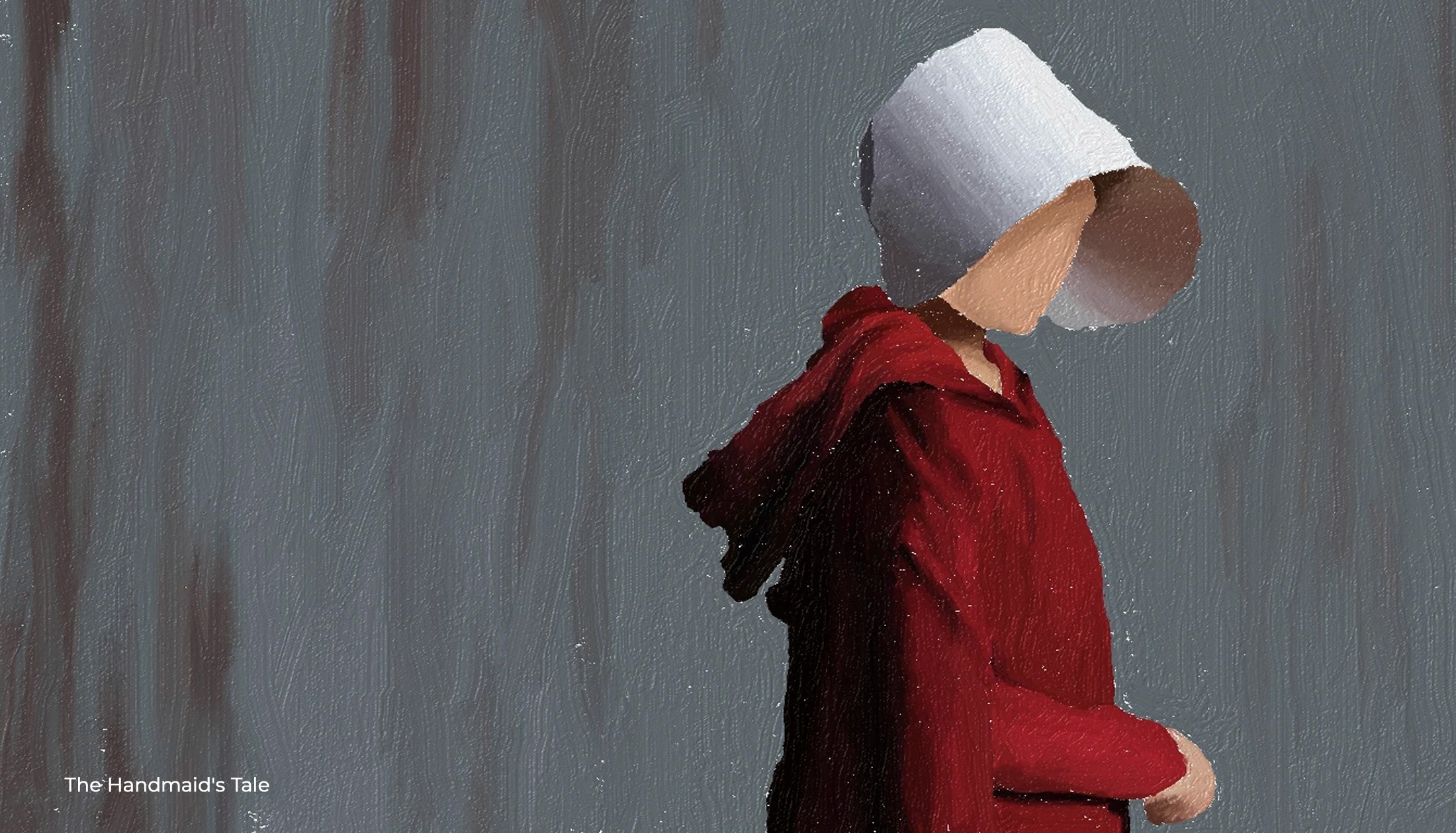 Fresh Paint study of a handmaid in a red cloak and white bonnet, from The Handmaid's Tale