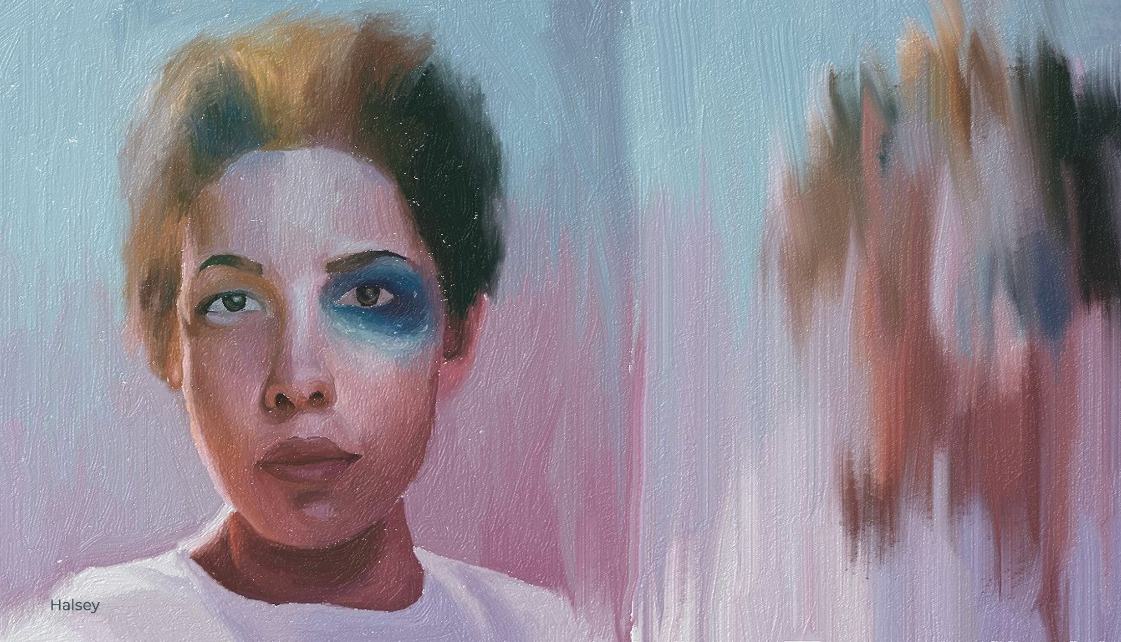 Painterly portrait of a woman with blue eye makeup, painted in Microsoft Fresh Paint during the pandemic