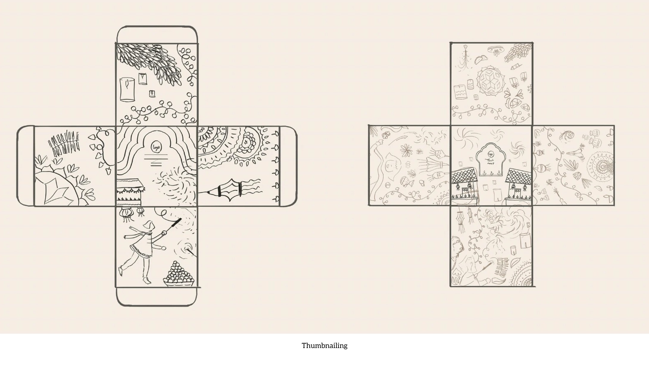 Thumbnail sketches for the Native Picks gift box packaging dielines