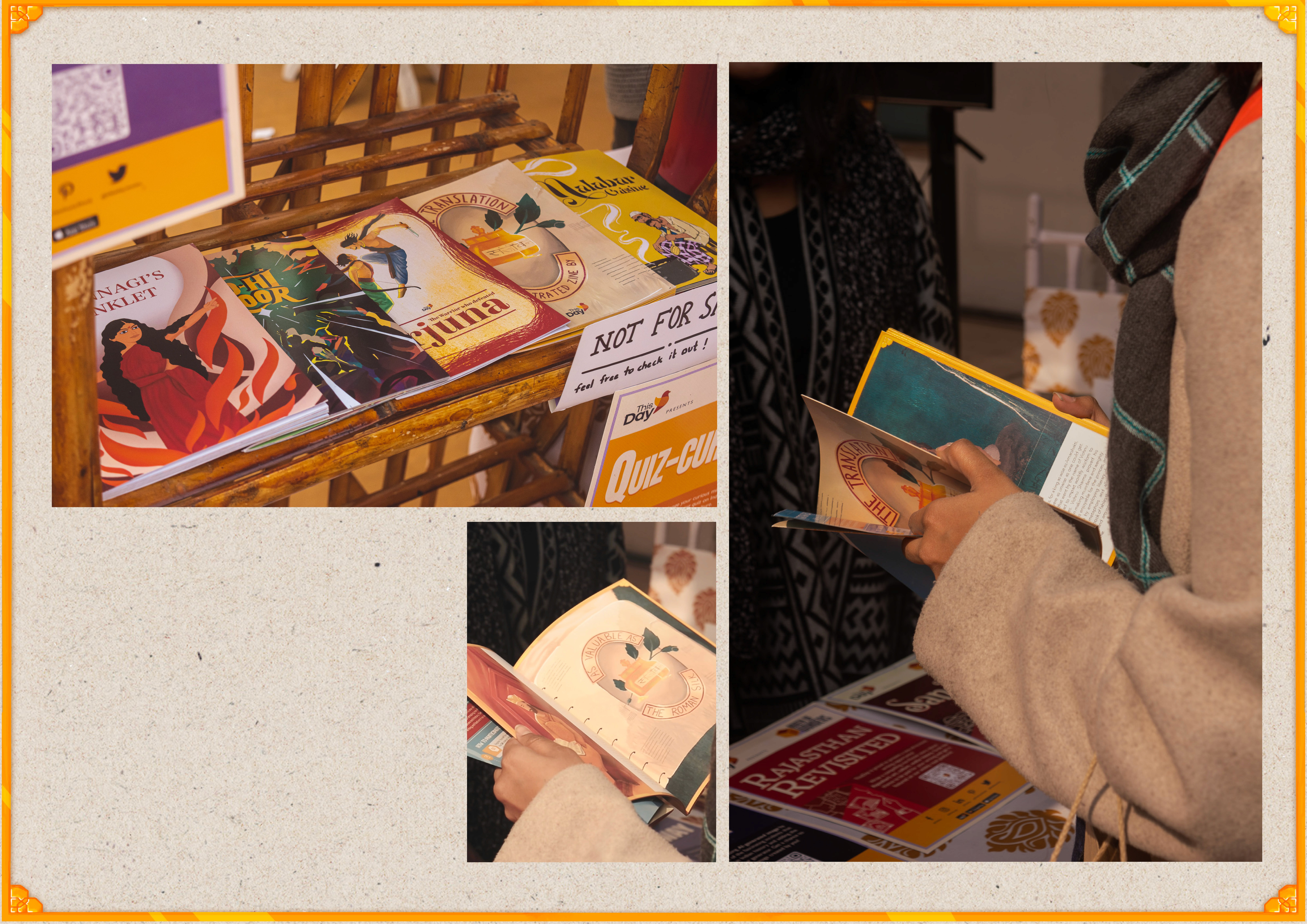 The Translation zine displayed and read at a book fair stall