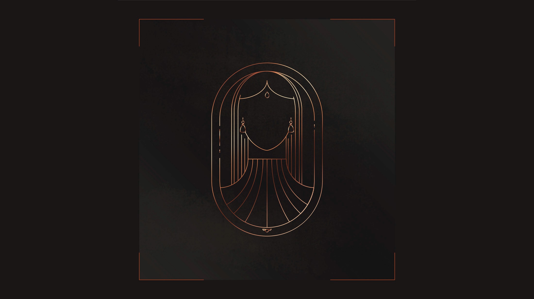Shrians Jewels logo in copper line art on a black background