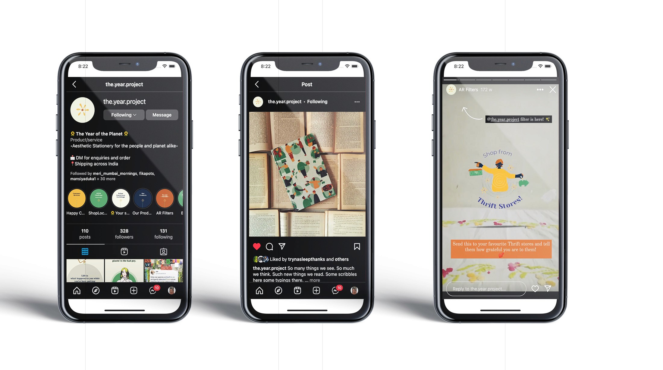The Year Project Instagram feed shown on three phones