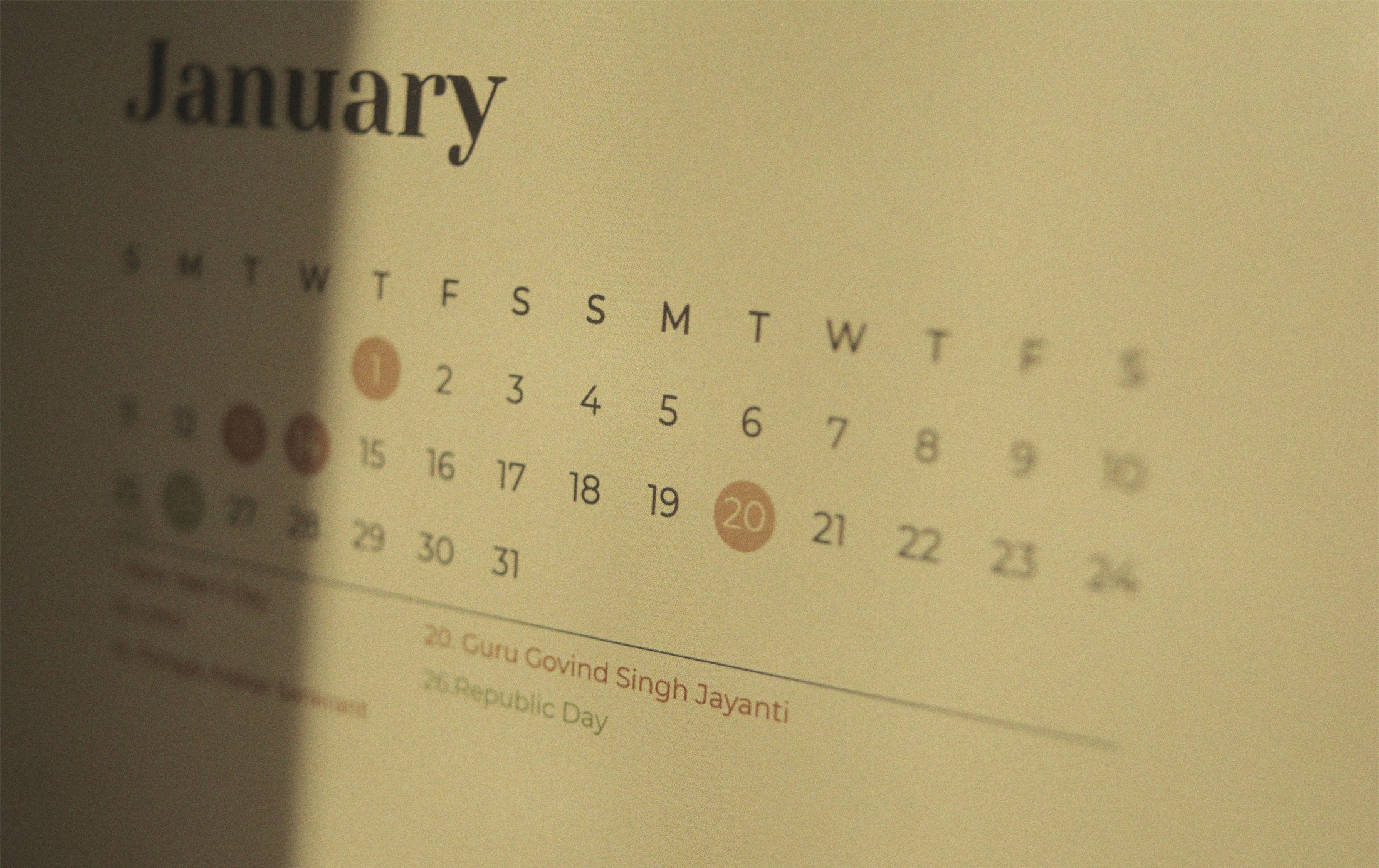 Close-up of the January page of the Year of the Planet calendar