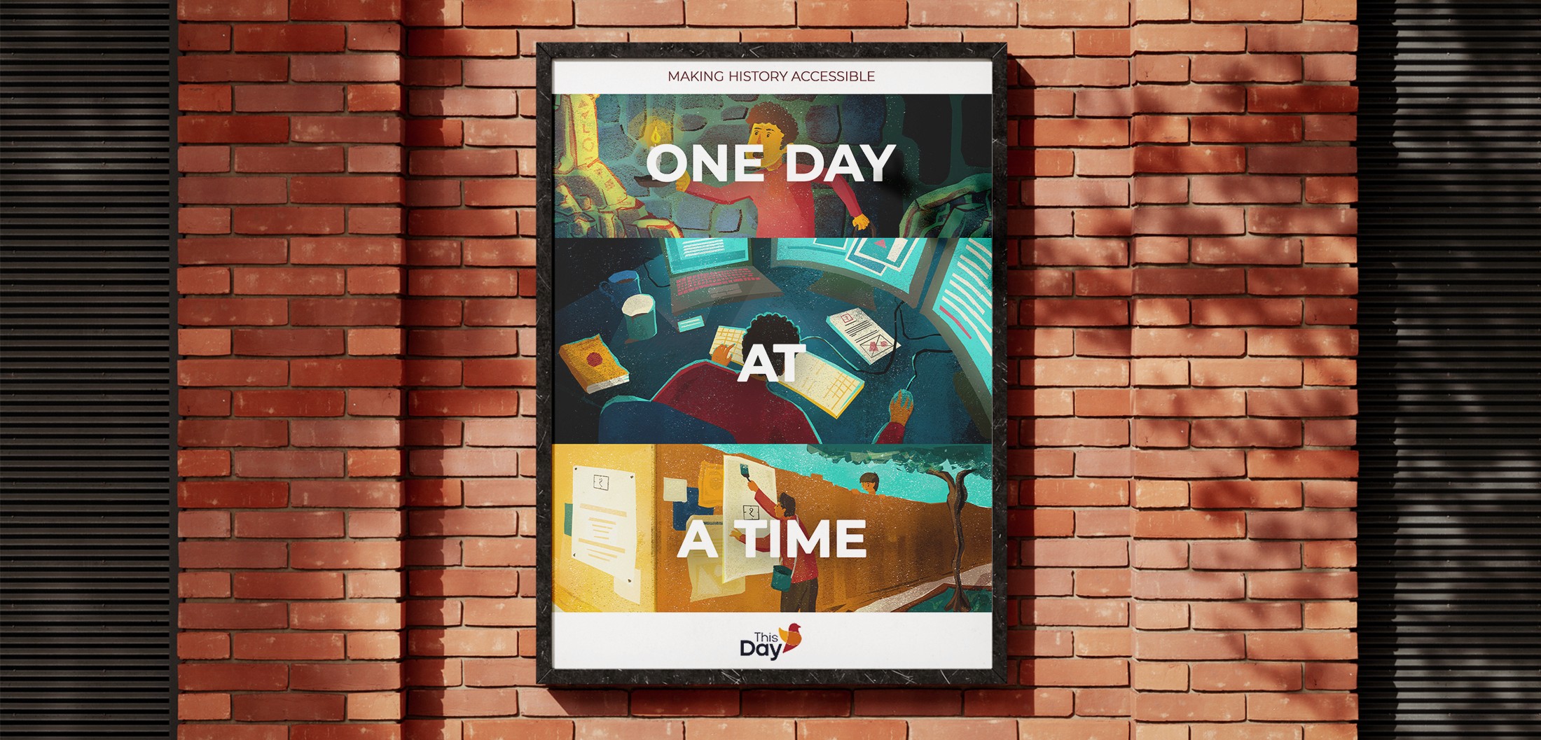 One Day at a Time poster for ThisDay on a brick wall