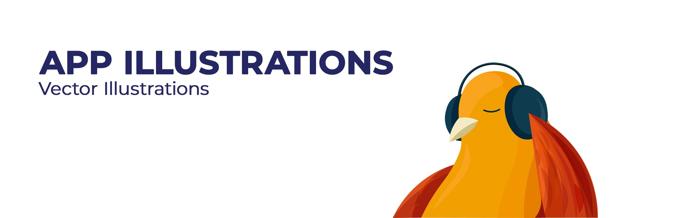 App illustrations for ThisDay: vector illustrations including a bird wearing headphones