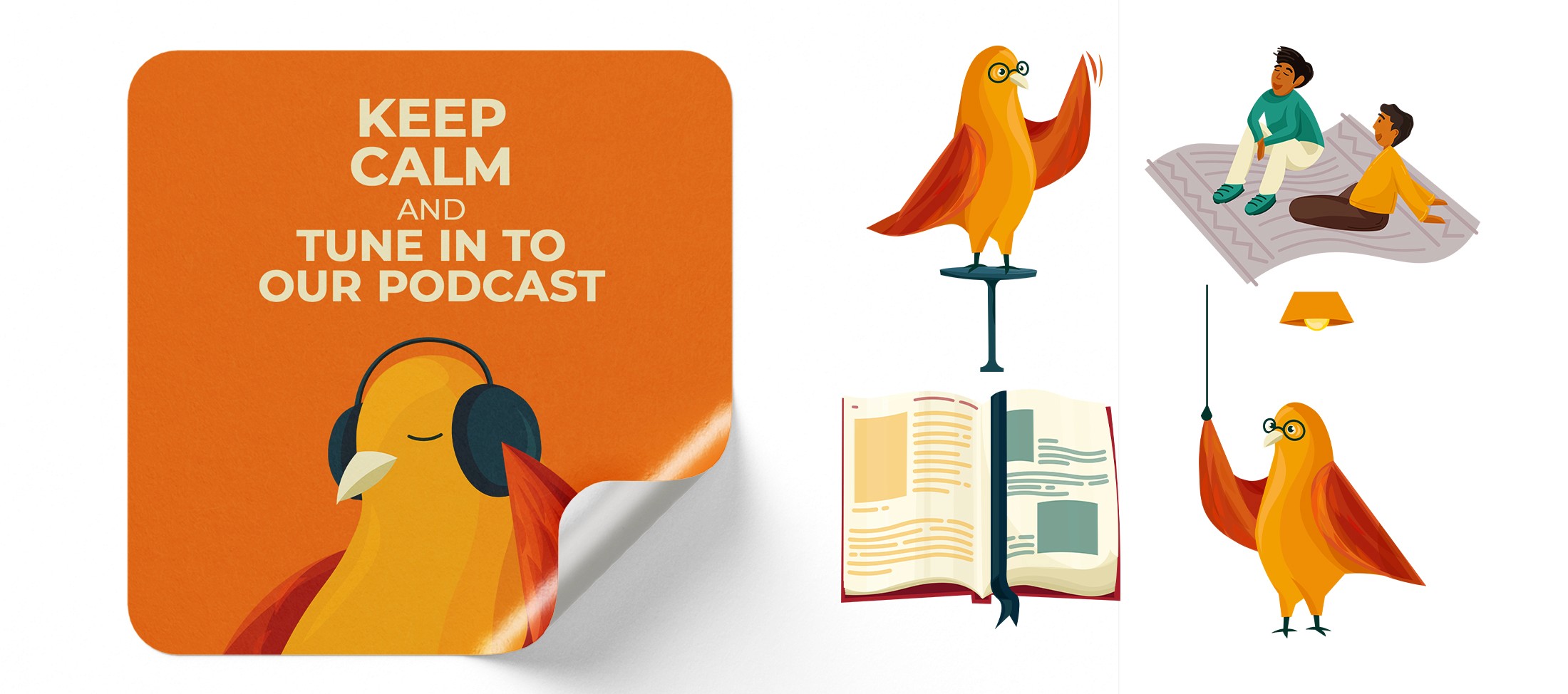 ThisDay podcast sticker reading Keep Calm and Tune In to Our Podcast, with the orange bird mascot